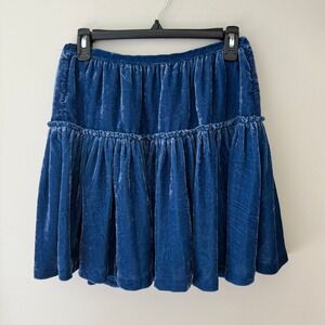 Mini Boden Girls Blue Velvet Tiered Ruffle Mini Skirt Size 13-14Y Holiday Party